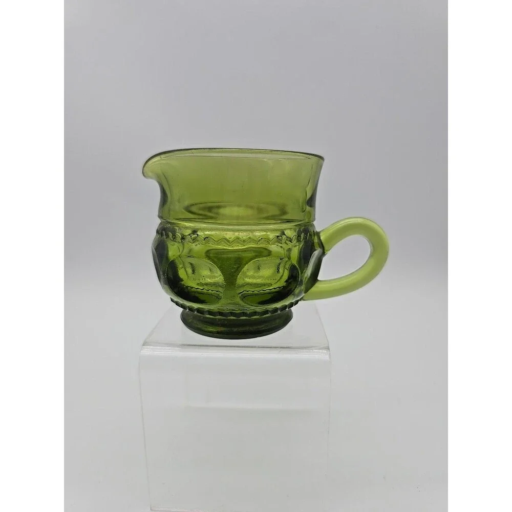 Vintage Indiana Glass Kings Crown Thumbprint Creamer Cup Avocado Green